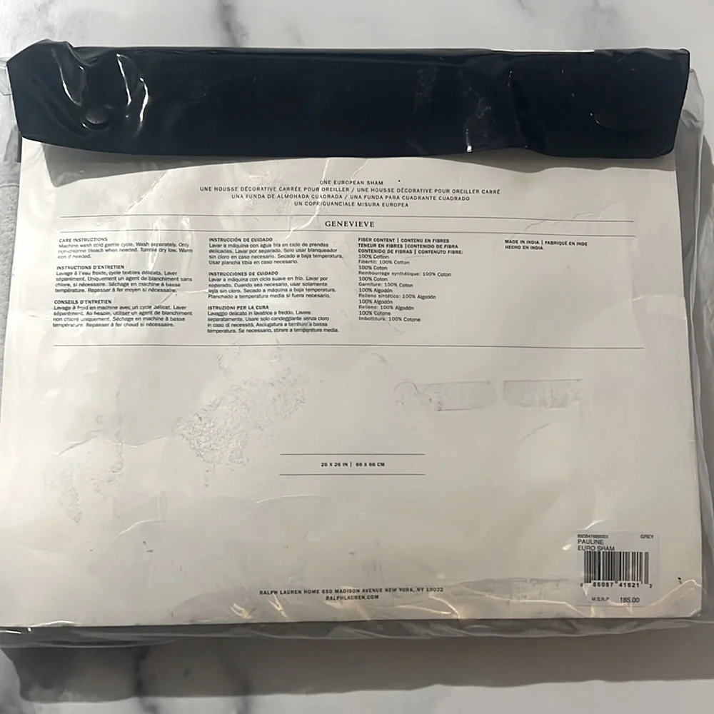 Ralph Lauren Home Pauline Euro Sham in Grey, New w/Tag $185